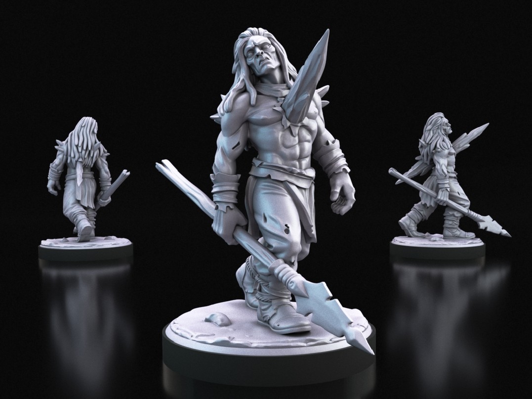 Frost Bound Thrall with Spear, Ice Zombie
