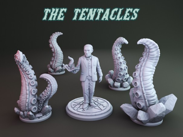 Tentacles from the deep and H.P. Lovecraft miniatures (Pack of 5 minis)