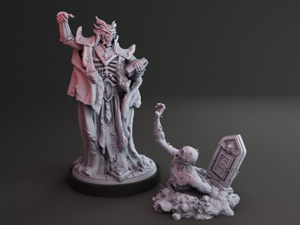 Draconian Necromancer and zombie miniature
