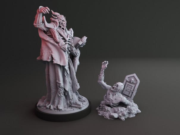 Nigromante Dracónico y miniatura de zombi