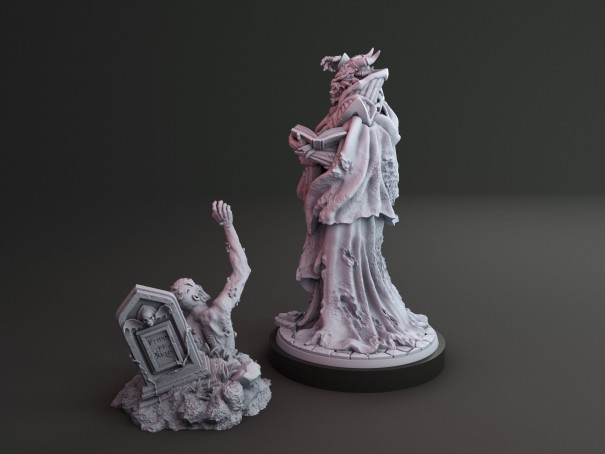 Nigromante Dracónico y miniatura de zombi