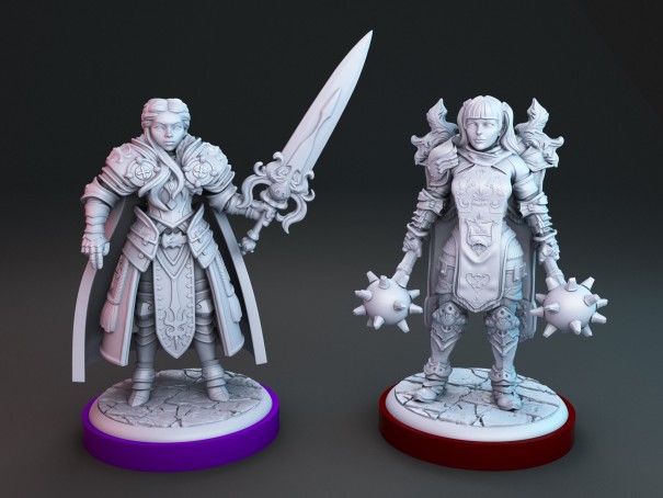 Agnes the Paladin and Samira the Cleric miniatures