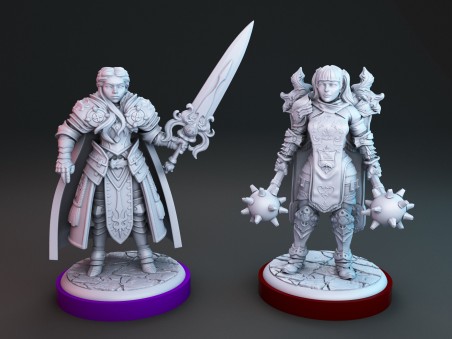 Miniaturas de Agnes la Paladín y Samira la Clériga