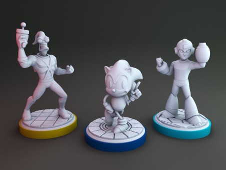 Classic heroes - Sonix, Worm and Megaboy miniatures