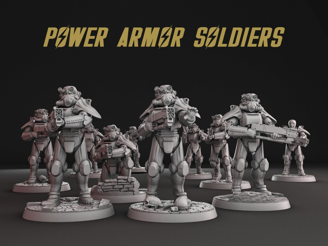 Fallout Power Armor Soldiers Series Brotherhood Of Steel Miniatures Size 28mm Character Pack