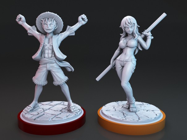 Luffy and Nami from One Piece miniatures