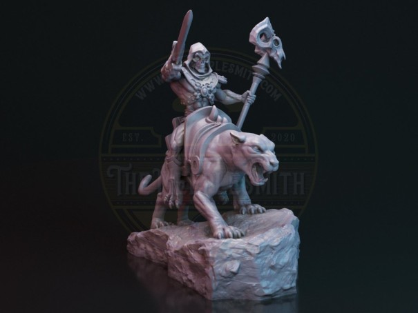 Señor de la Calavera sobre Pantera de Guerra – Miniatura inspirada en Skeletor y Panthor