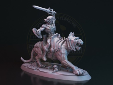 Campeón Bárbaro sobre Felino de Batalla – Miniatura inspirada en He-Man y Battle Cat