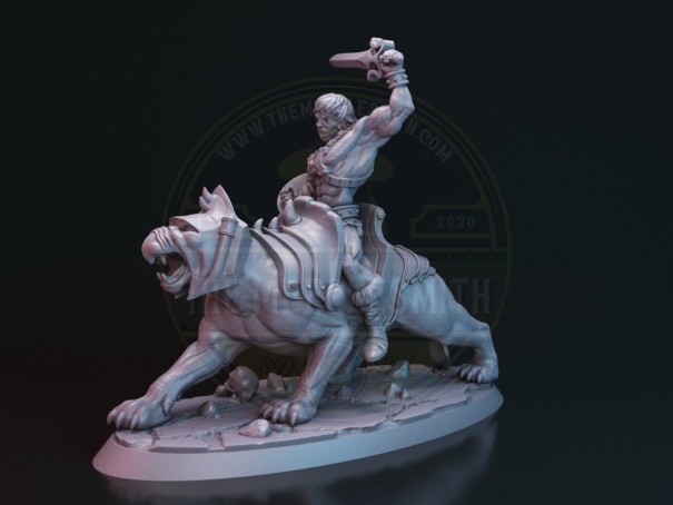 Barbarian Champion on Battle Beast – Miniature Inspired by He-Man and Battle Cat