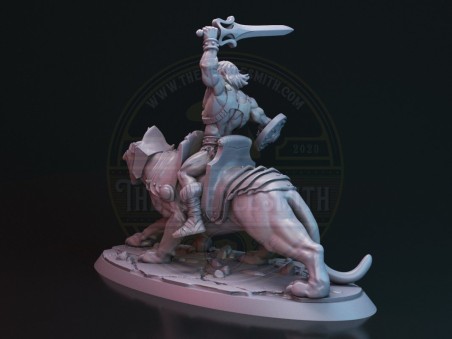 Campeón Bárbaro sobre Felino de Batalla – Miniatura inspirada en He-Man y Battle Cat