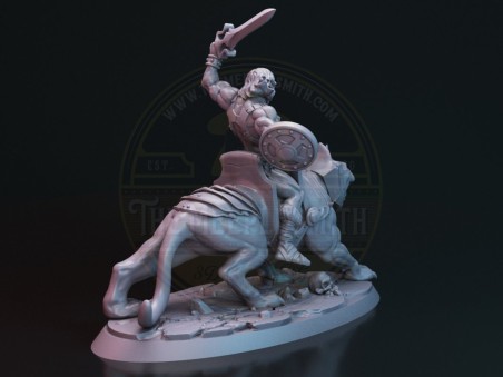 Campeón Bárbaro sobre Felino de Batalla – Miniatura inspirada en He-Man y Battle Cat