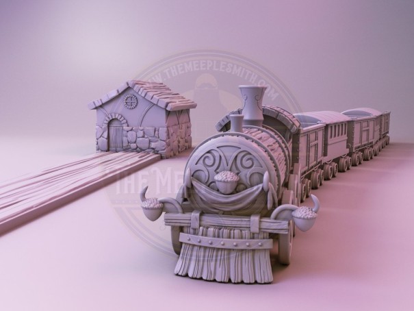 Train with its carriages and station for Everdell New Leaf (Unofficial accessories)