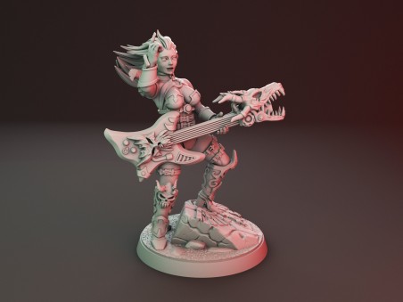 Chica guerrera de heavy metal con miniaturas de guitarra y pistola de plasma (Pack de 2 miniaturas)