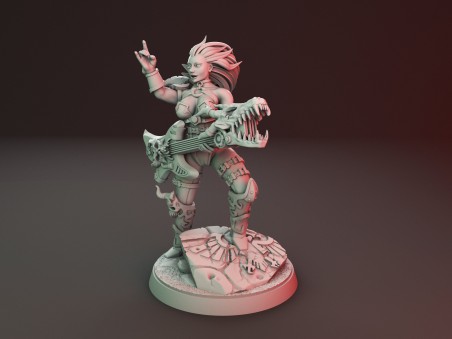 Chica guerrera de heavy metal con miniaturas de guitarra y pistola de plasma (Pack de 2 miniaturas)