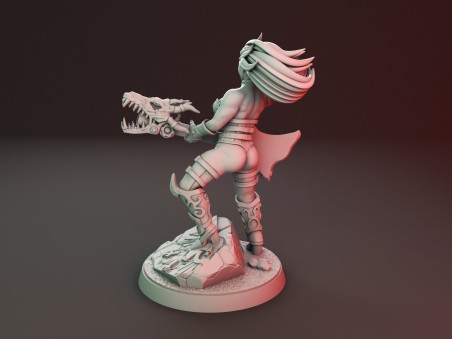 Chica guerrera de heavy metal con miniaturas de guitarra y pistola de plasma (Pack de 2 miniaturas)