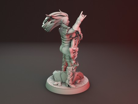 Chica guerrera de heavy metal con miniaturas de guitarra y pistola de plasma (Pack de 2 miniaturas)
