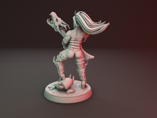 Chica guerrera de heavy metal con miniaturas de guitarra y pistola de plasma (Pack de 2 miniaturas)