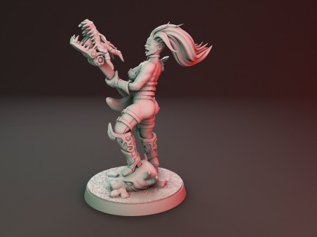 Chica guerrera de heavy metal con miniaturas de guitarra y pistola de plasma (Pack de 2 miniaturas)